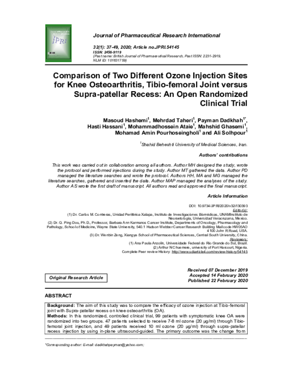 (PDF) Comparison of Two Different Ozone Injection Sites for Knee ...