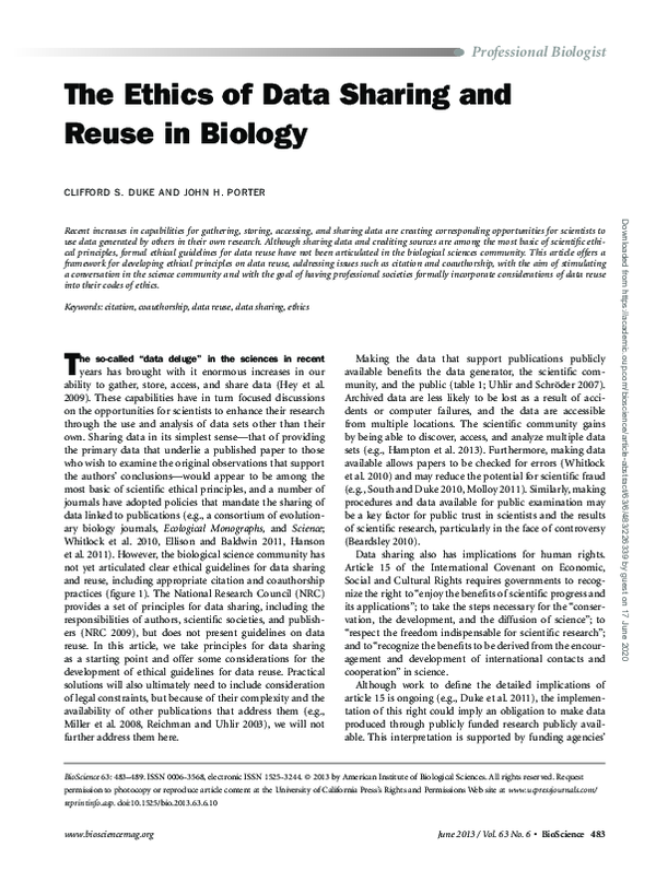 (PDF) The Ethics of Data Sharing and Reuse in Biology