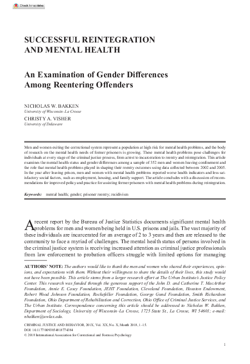 (PDF) Successful Reintegration and Mental Health: An Examination of ...