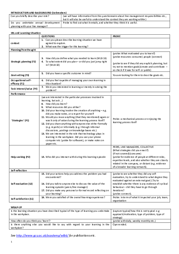 (PDF) Interview Script: knowledge worker learning behaviour