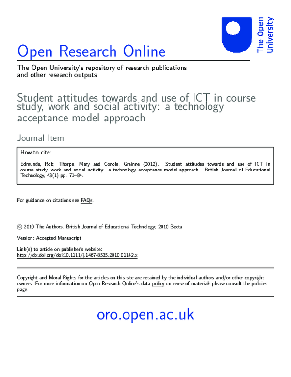 (PDF) Student attitudes towards and use of ICT in course study, work ...
