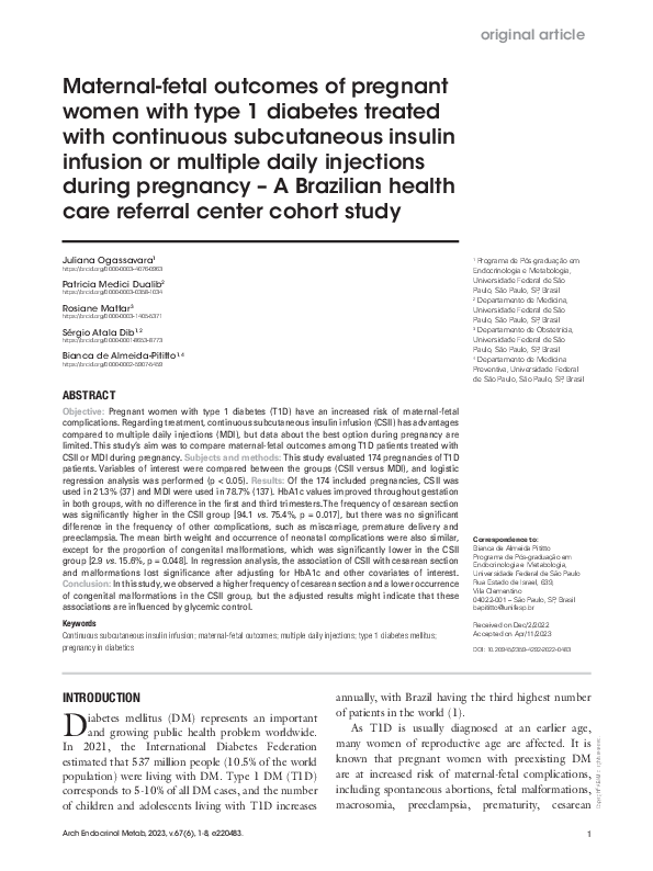 (PDF) Maternal-fetal outcomes of pregnant women with type 1 diabetes ...