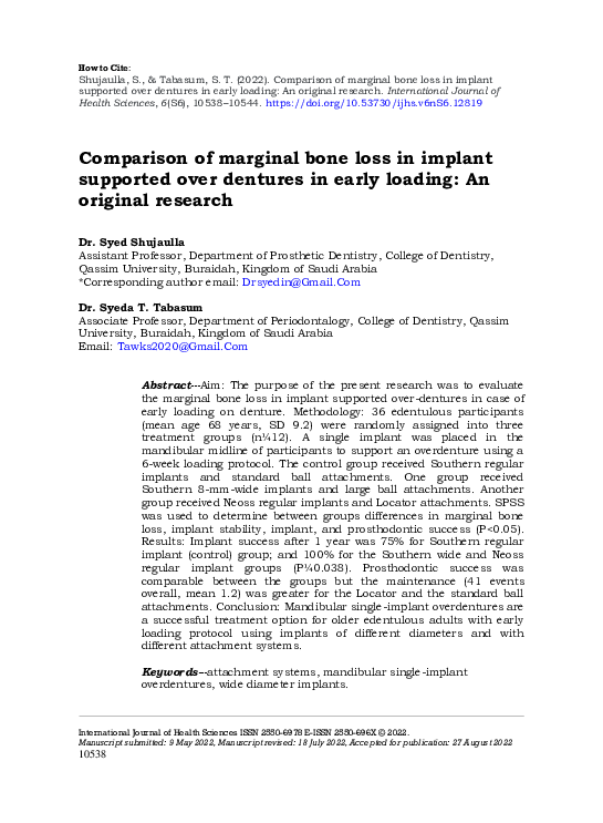 (PDF) Comparison of marginal bone loss in implant supported over ...