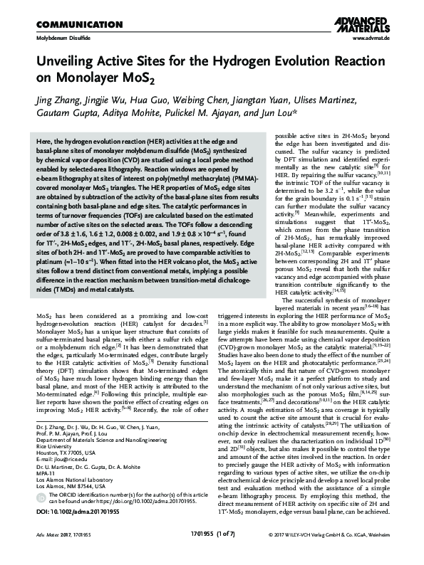 (PDF) Unveiling Active Sites for the Hydrogen Evolution Reaction on ...
