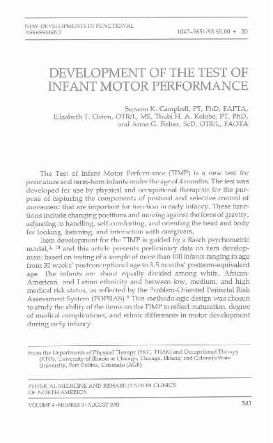 (PDF) Development of the Test of Infant Motor Performance