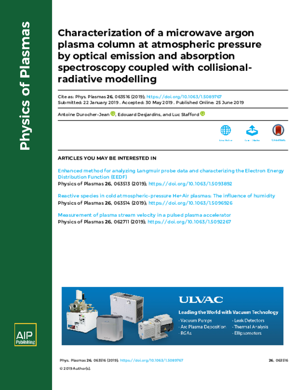 (PDF) Characterization of a microwave argon plasma column at ...