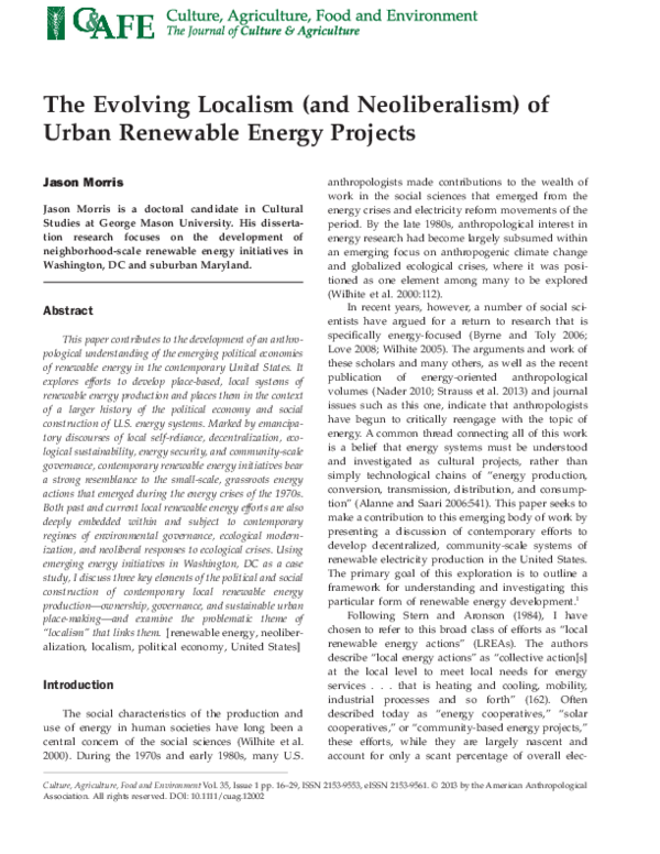 (PDF) The Evolving Localism (and Neoliberalism) of Urban Renewable ...