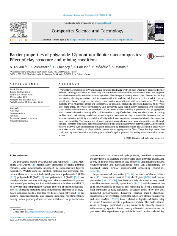 (PDF) Barrier properties of polyamide 12/montmorillonite nanocomposites ...