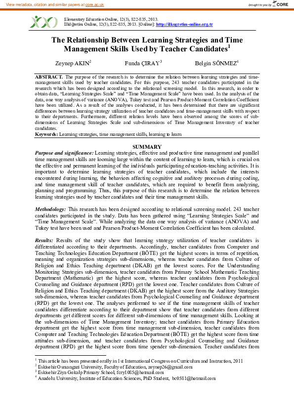 (PDF) The Relationship Between Learning Strategies and Time Management ...