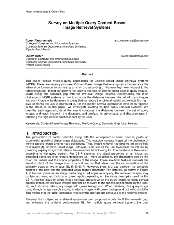 (PDF) Survey on Multiple Query Content Based Image Retrieval Systems