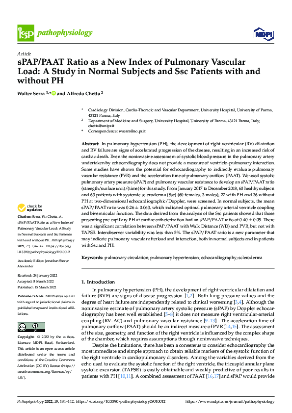 (PDF) sPAP/PAAT Ratio as a New Index of Pulmonary Vascular Load: A ...