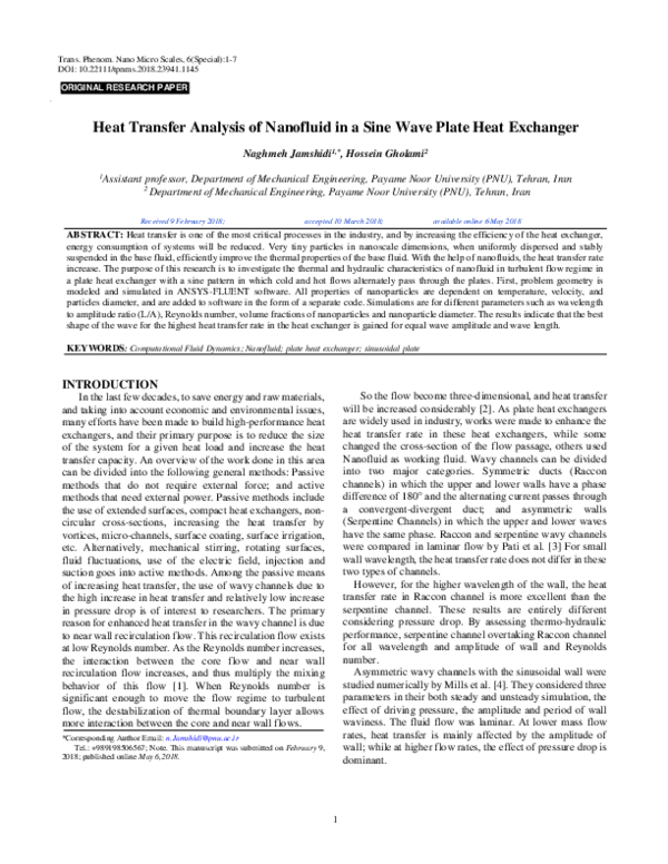 (PDF) Experimental Investigation of Nanofluid Heat Transfer in a Plate ...
