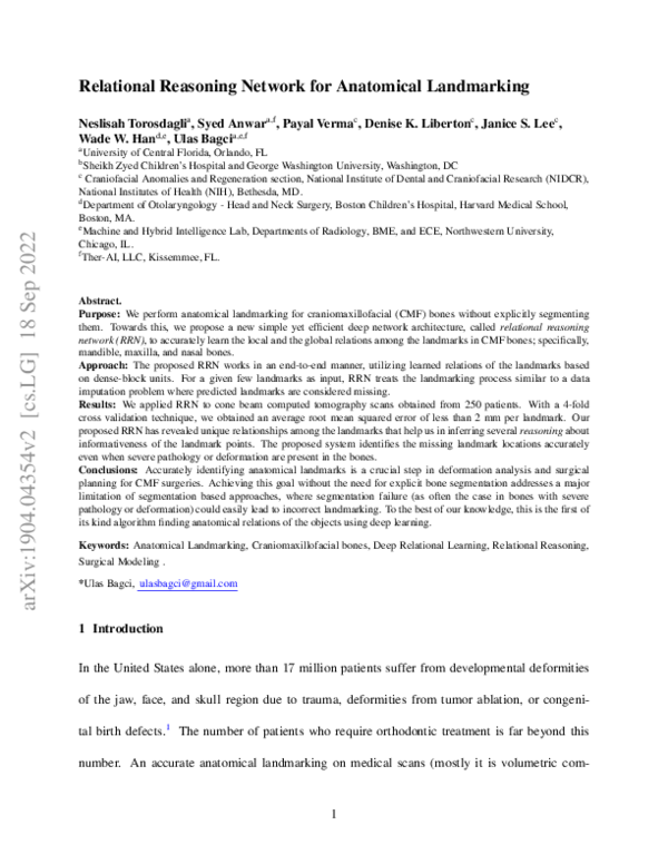 (PDF) Relational Reasoning Network (RRN) for Anatomical Landmarking