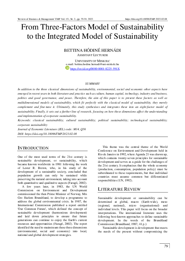 (PDF) From Three-Factors Model of Sustainability to the Integrated ...