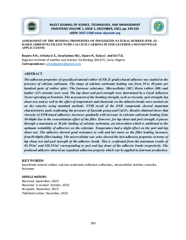 (PDF) ASSESSMENT OF THE BONDING PROPERTIES OF EPOXIDIZED NATURAL RUBBER ...
