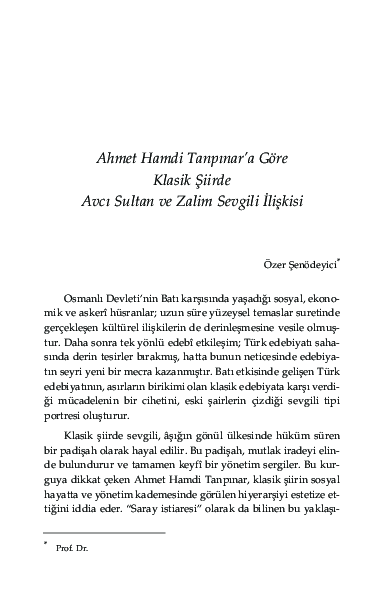 Ahmet Hamdi Tanpınar’a Göre Klasik Şiirde Avcı Sultan ve Zalim Sevgili İlişkisi