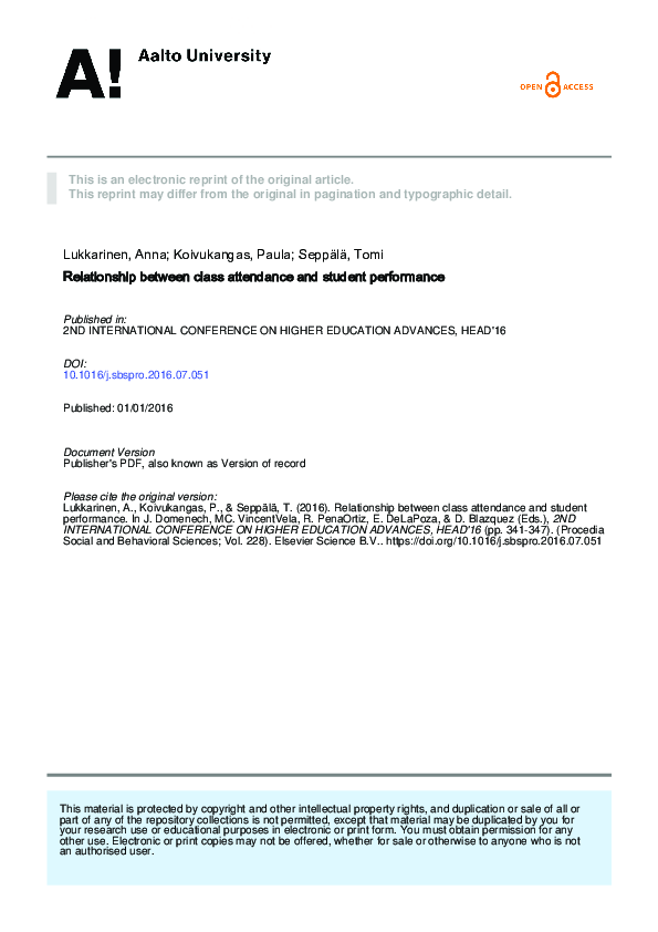 (PDF) Relationship between Class Attendance and Student Performance