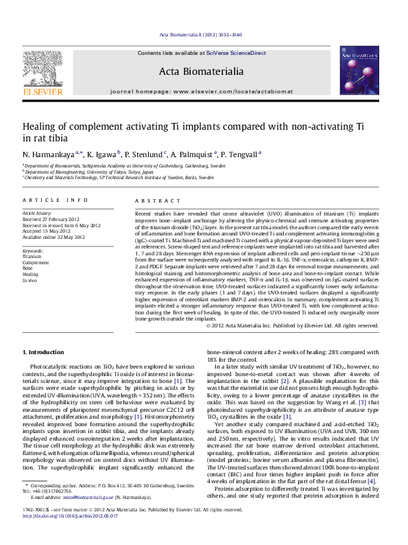 (PDF) Healing of complement activating Ti implants compared with non ...