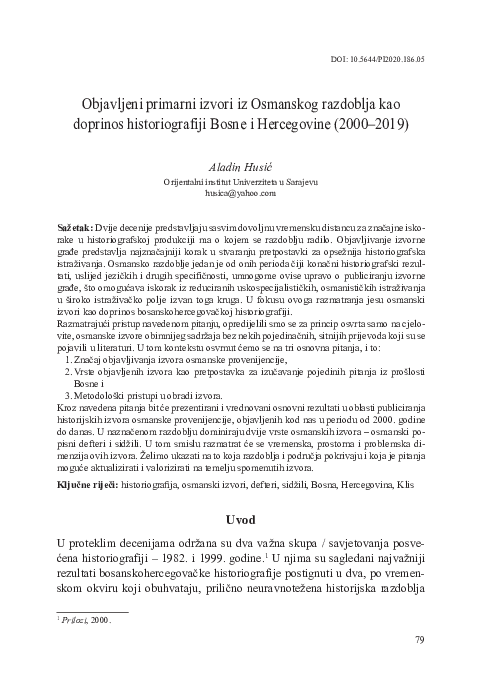 (PDF) Objavljeni primarni izvori iz Osmanskog razdoblja kao doprinos ...