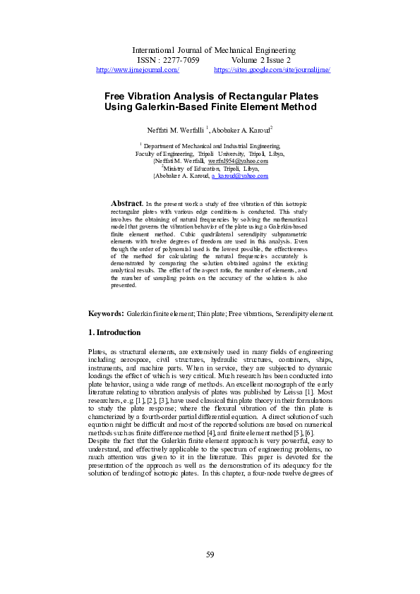 (PDF) Free Vibration Analysis of Rectangular Plates Using Galerkin ...
