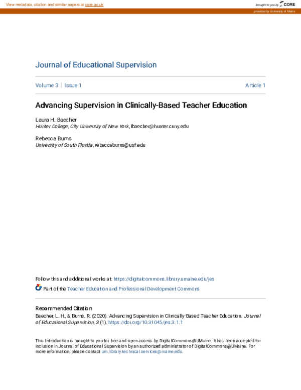 (PDF) Advancing Supervision in Clinically-Based Teacher Education