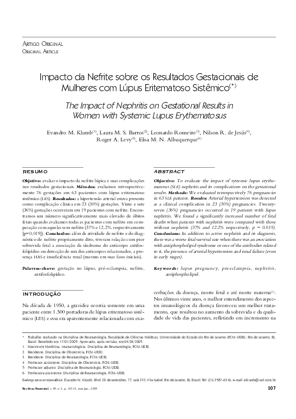 (PDF) The Impact of Nephritis on Gestational Results in Women with ...