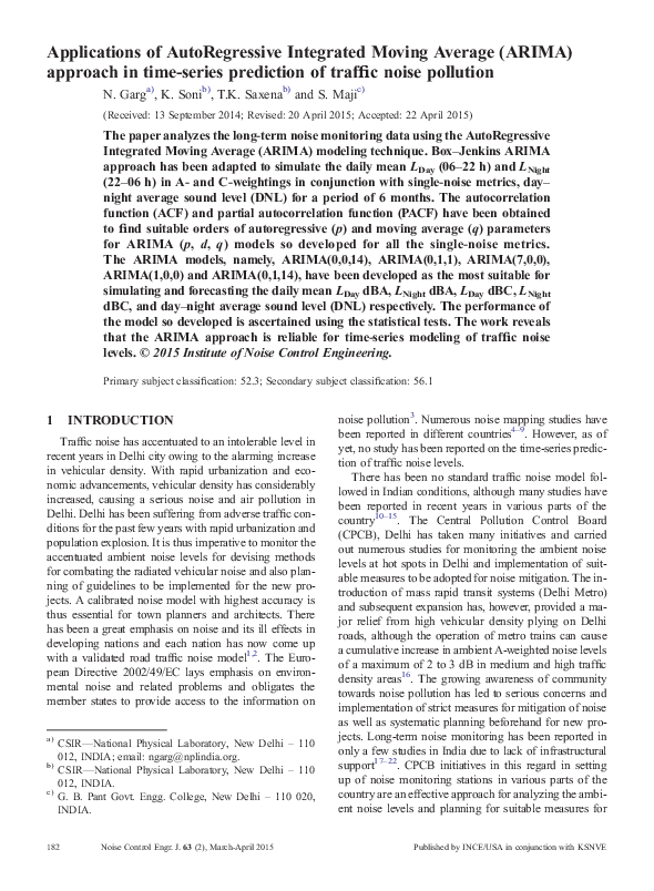 (PDF) Applications of AutoRegressive Integrated Moving Average (ARIMA ...