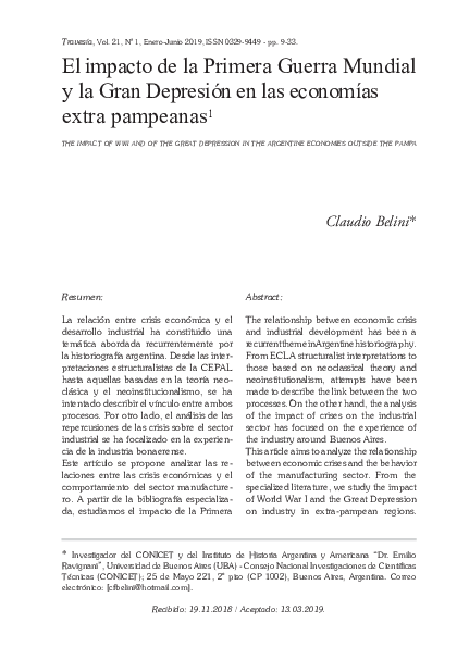 (PDF) El impacto de la Primera Guerra Mundial y la Gran Depresión en ...