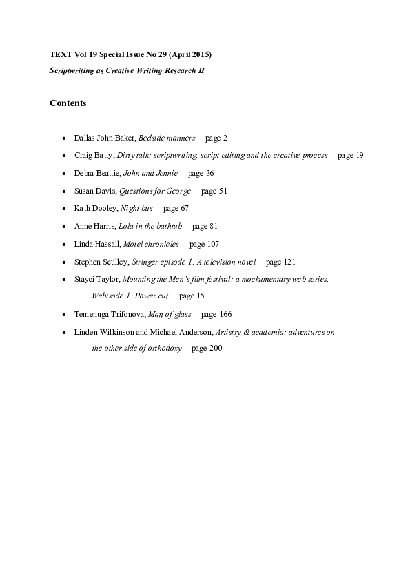 (PDF) Scriptwriting as Creative Writing Research II