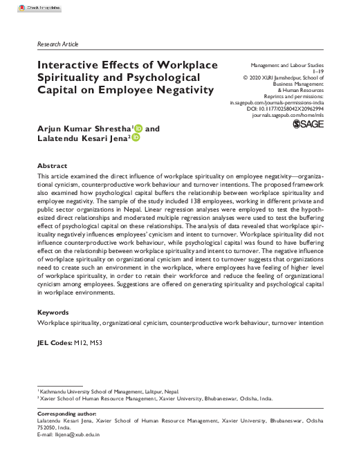 (PDF) Interactive Effects of Workplace Spirituality and Psychological ...