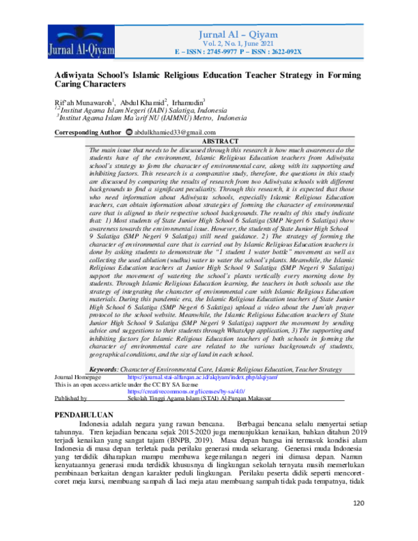 (PDF) Adiwiyata School's Islamic Religious Education Teacher Strategy ...