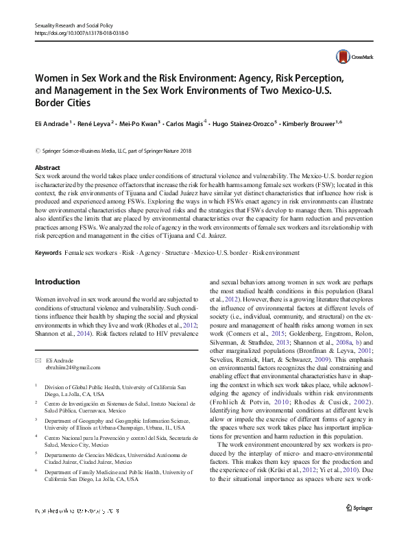 (PDF) Women in Sex Work and the Risk Environment: Agency, Risk ...