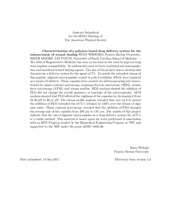 (PDF) Characterization of a polymer based drug delivery system for the ...