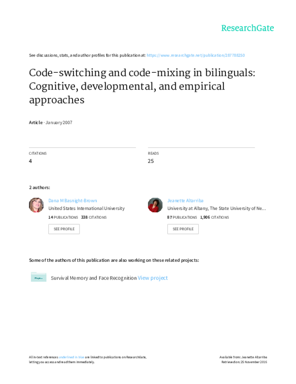 (PDF) Code-switching and code-mixing in bilinguals: Cognitive ...