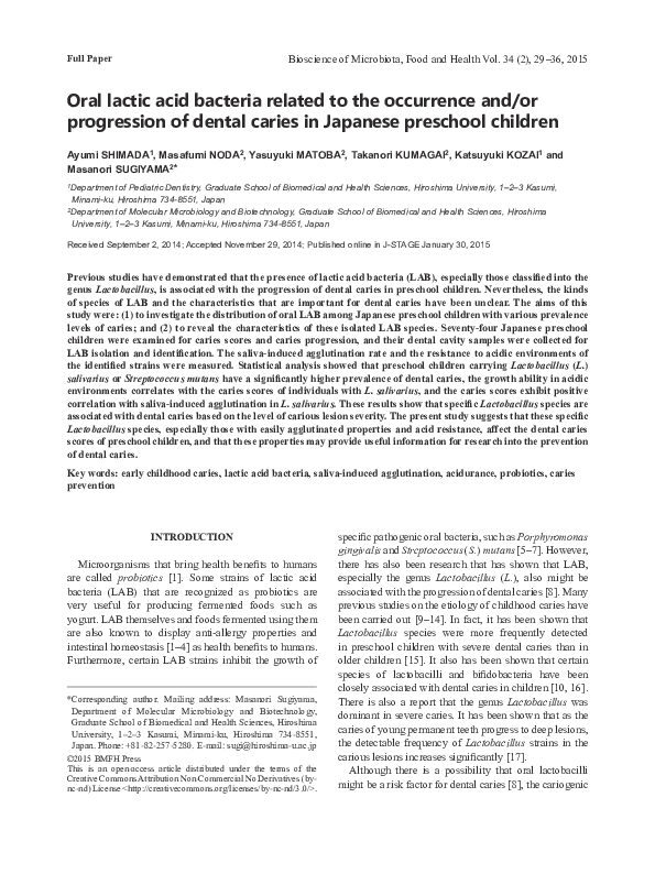 (PDF) Oral lactic acid bacteria related to the occurrence and/or