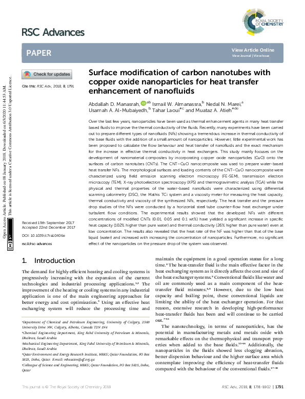 (PDF) Surface modification of carbon nanotubes with copper oxide ...