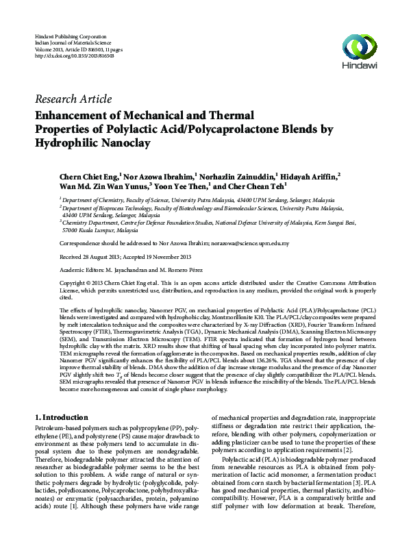 (PDF) Enhancement of Mechanical and Thermal Properties of Polylactic ...