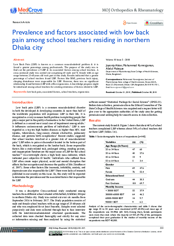 (PDF) Prevalence and factors associated with low back pain among school ...