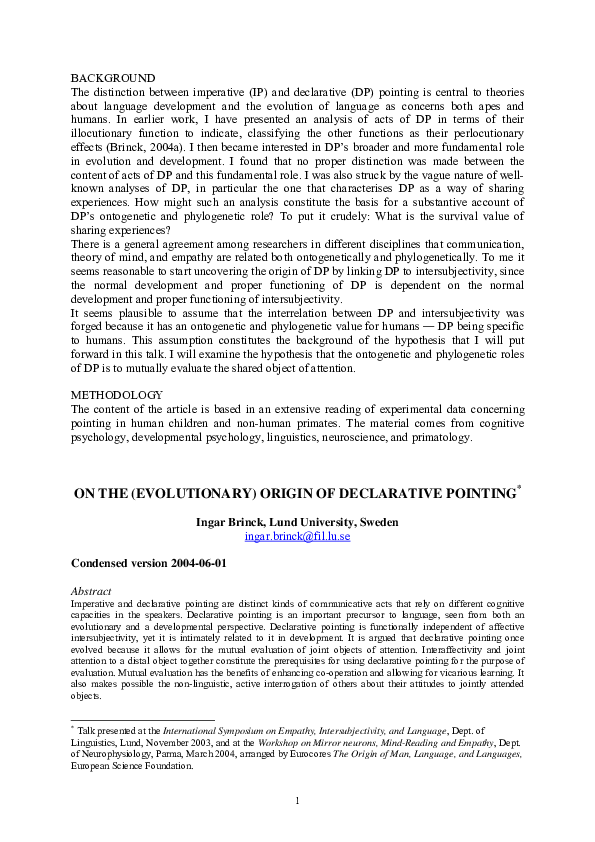 (PDF) On the evolution of declarative pointing