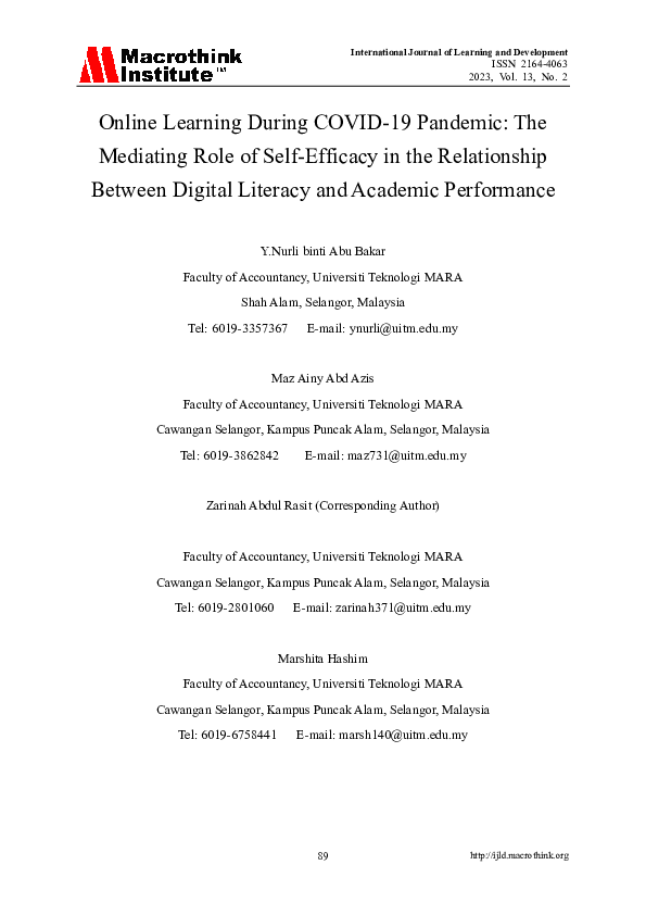 (PDF) Online Learning During COVID-19 Pandemic: The Mediating Role of ...
