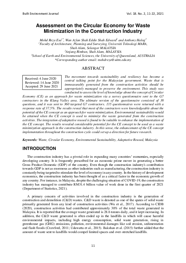 (PDF) Assessment on the Circular Economy for Waste Minimization in the ...