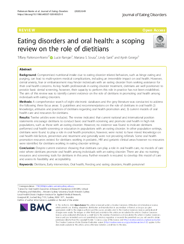 (PDF) Eating disorders and oral health: a scoping review on the role of ...