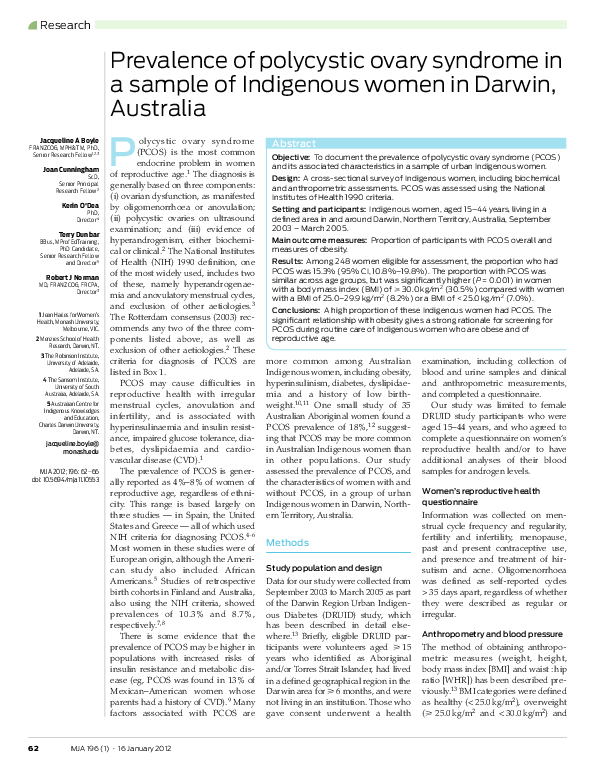 (PDF) Prevalence of polycystic ovary syndrome in a sample of Indigenous ...