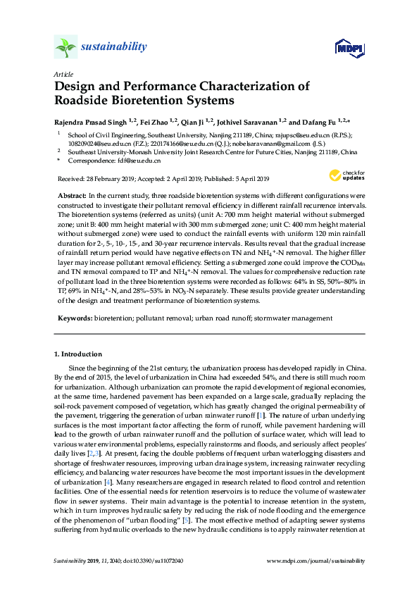 (PDF) Design and Performance Characterization of Roadside Bioretention ...