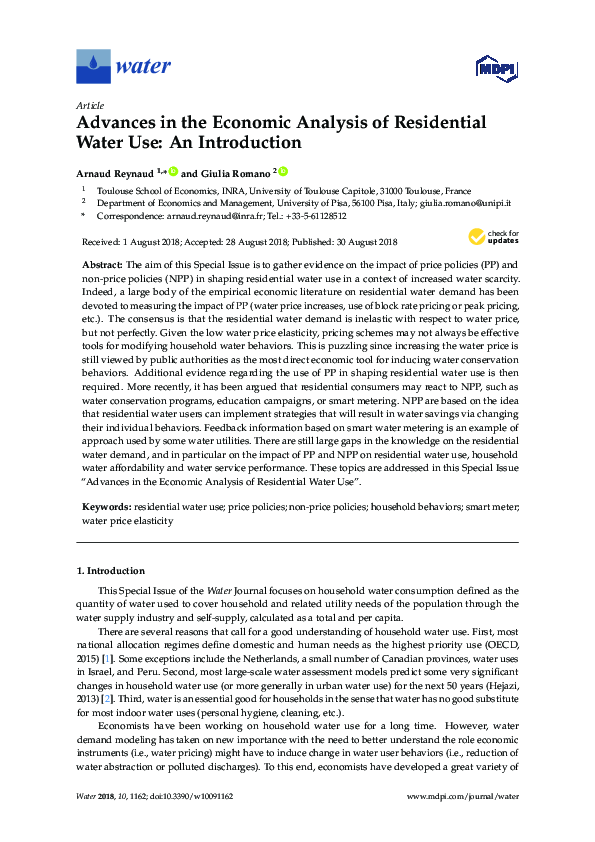 (PDF) Advances in the Economic Analysis of Residential Water Use: An ...