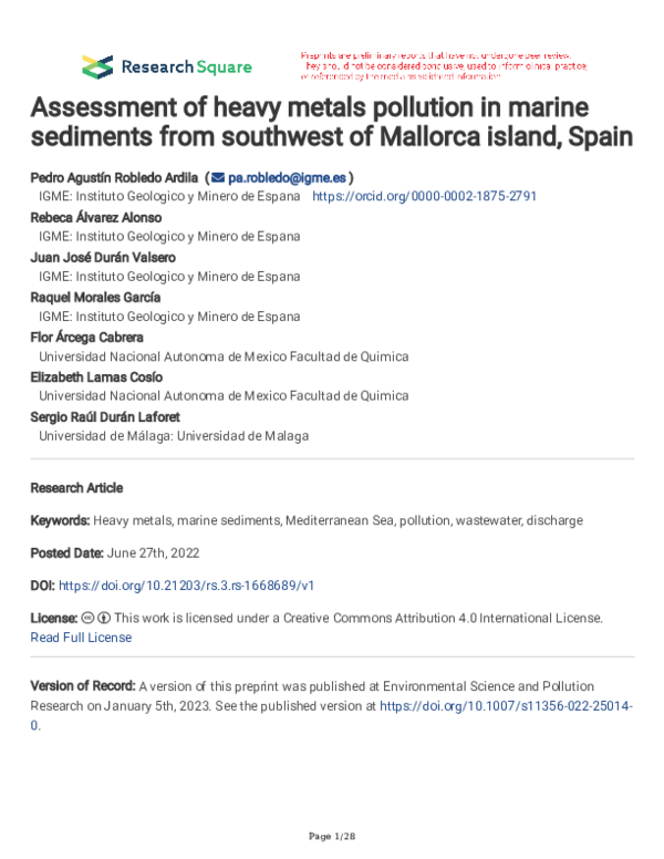 (PDF) Assessment of heavy metals pollution in marine sediments from ...