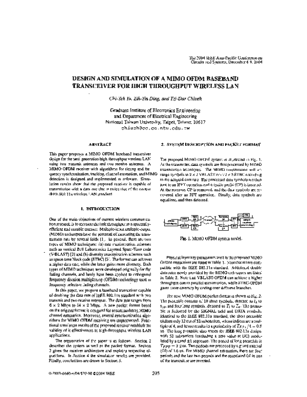 (PDF) Design and simulation of a MIMO OFDM baseband transceiver for ...
