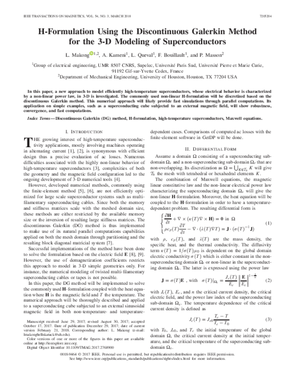 (PDF) H-Formulation Using the Discontinuous Galerkin Method for the 3-D ...