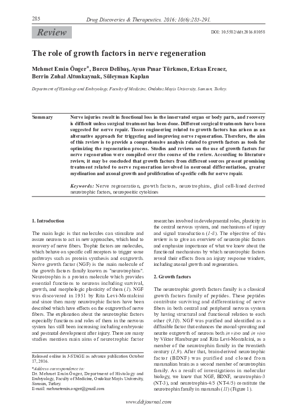 (PDF) The role of growth factors in nerve regeneration