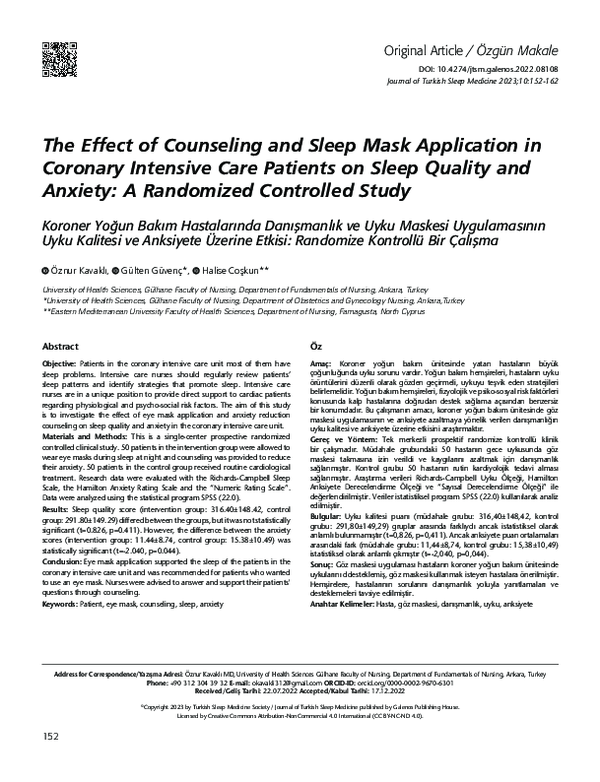 (PDF) The Effect of Counseling and Sleep Mask Application in Coronary ...